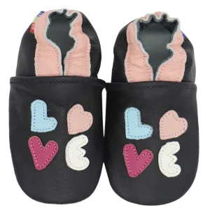 Chaussons bébé fille en cuir avec motifs cœurs