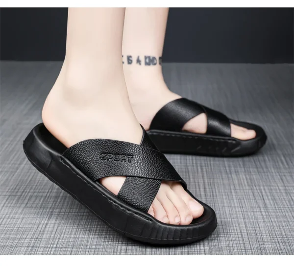 Claquettes cuir croisé homme