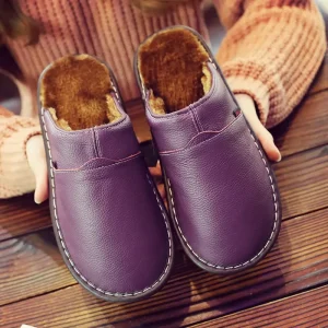 haussons cuir fourrés homme violets
