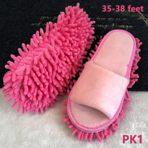 Chaussons serpillère microfibre rose anti-poussière