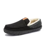 chaussons cuir homme chaud intérieur laine noirs