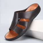 claquettes cuir croisé homme