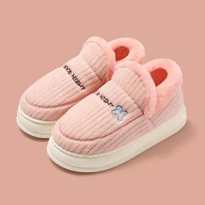 chaussons bottines femme chaudes fourrées rose