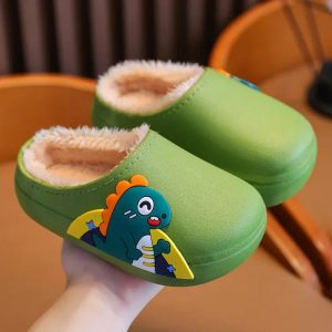 Chaussons cuir mules imperméable Dinosaure vert