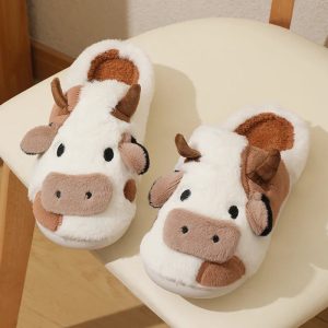chaussons animaux vache brune