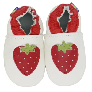 chaussons bébé fille cuir blanc brodé fraise