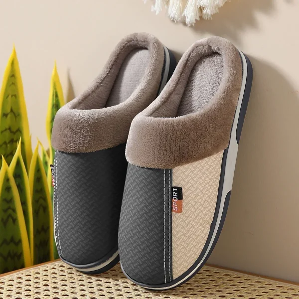 chaussons cuir homme gris