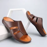 claquettes cuir croisé homme