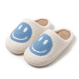 chaussons emoji smiley bleu classique