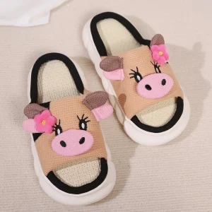 Chaussons femme imprimé vache rose confortables