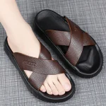 claquettes cuir croisé homme marrons