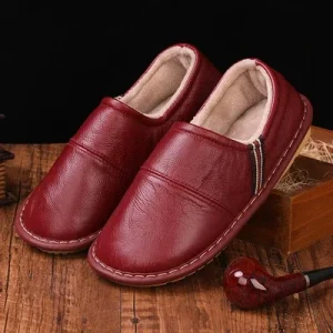 chaussons cuir homme bordeaux