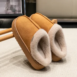 Chaussons chauds homme cuir élégant kaki
