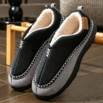 chaussons cuir brodés tradition Noirs