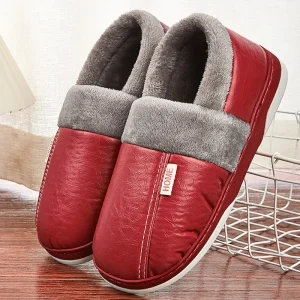 chaussons cuir homme rouge
