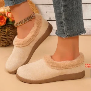 Chausson femme fourré beige