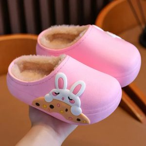 chaussons cuir mules imperméable lapin rose