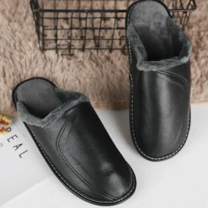 chaussons cuir noir pour homme