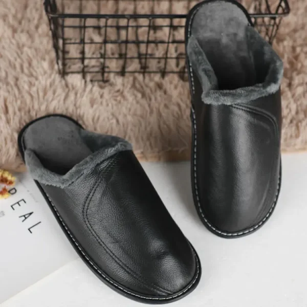 chaussons cuir noir pour homme