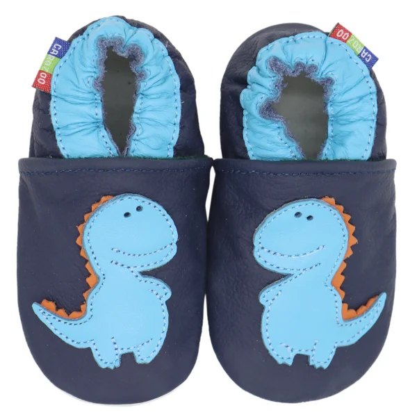chaussons bébé en cuir avec motif dinosaure