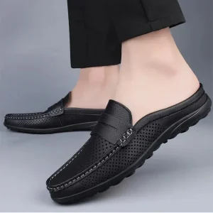 Chaussons cuir homme confort noirs