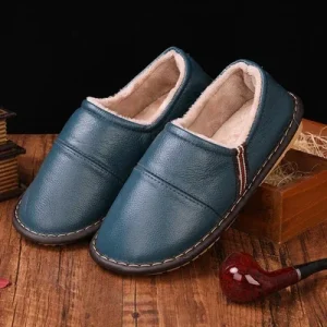 Chaussons cuir homme semelle silencieuse Bleu