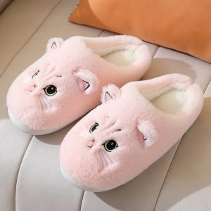 chaussons animaux chat rose