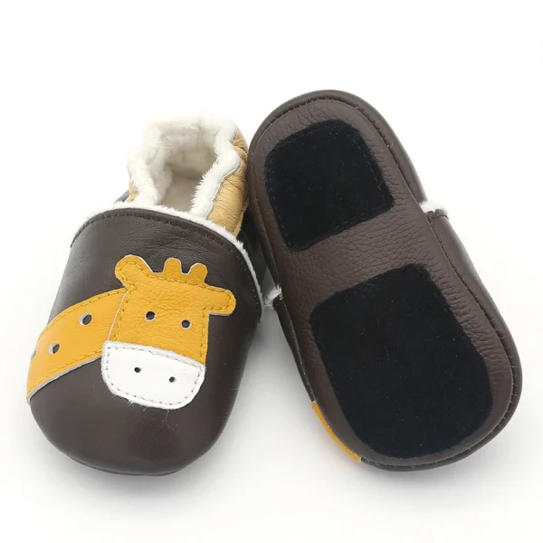 Chausson girafe en cuir avec intérieur fourré