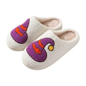 Chaussons Halloween  unisexe blancs - motifs Chapeau de sorcier