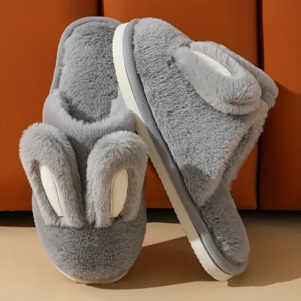Chausson lapin en peluche douce gris unisexe