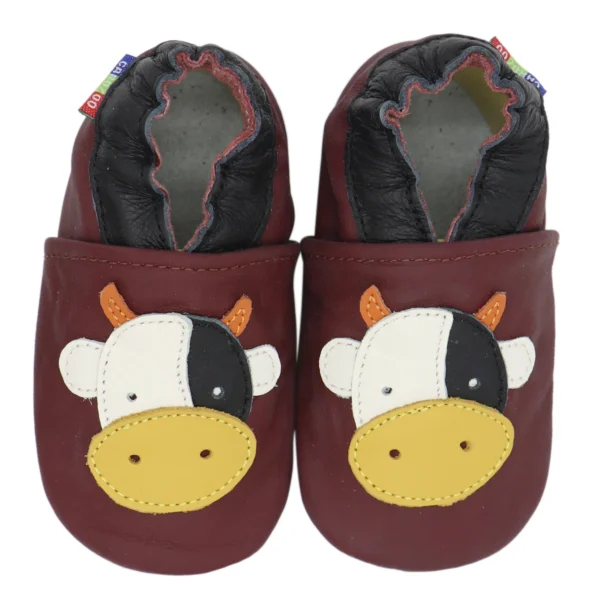 chaussons bébé cuir rouge foncé