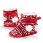 chausson Noël bébé pompon nœud