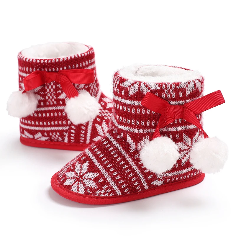 chausson Noël bébé pompon nœud