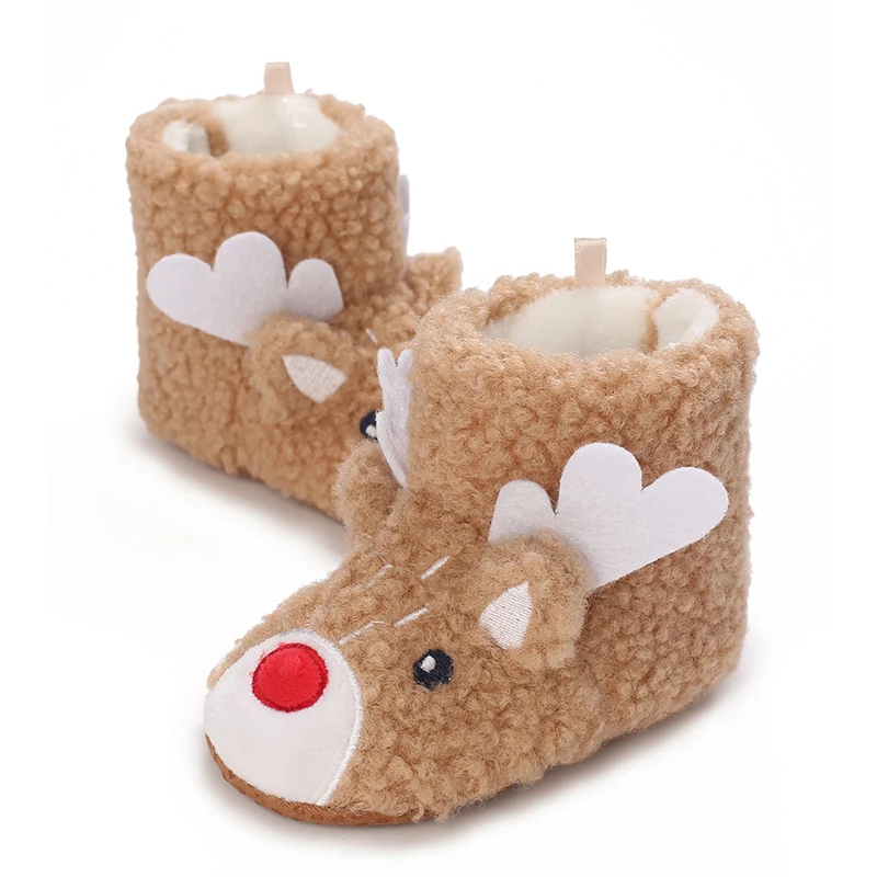 Chaussons Bébé Noël Polaire – Style cerf beige Festif et Confort Naturel – Image 3