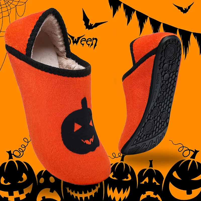 Chaussons confortables Halloween homme avec motif citrouille