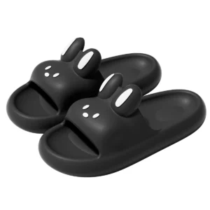 Chaussons lapin noirs pour bain unisexe