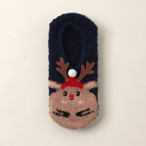 Chaussons chaussettes Noël motif cerfs rouges et blancs