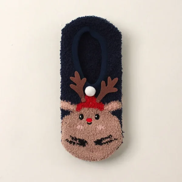 Chaussons chaussettes Noël motif cerfs rouges et blancs
