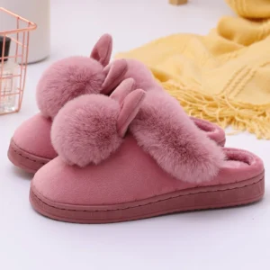 Chaussons Lapin fourrés avec pompon pour l'hiver