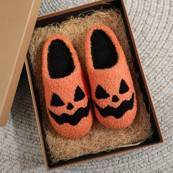 chaussons Halloween unisexe orange citrouille