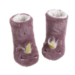 Chaussons chaussettes licorne peluche violets