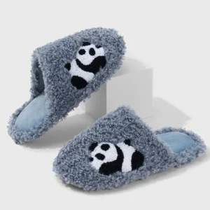 chaussons panda élégance brodée bleus