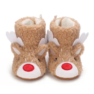 Chaussons Bébé Noël Polaire – Style cerf beige Festif et Confort Naturel
