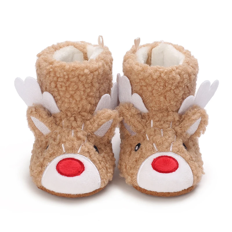 Chaussons Bébé Noël Polaire – Style cerf beige Festif et Confort Naturel