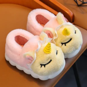 chaussons licorne enfant fourrés roses
