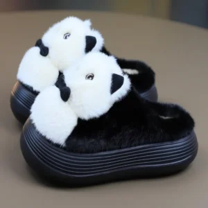 Chaussons Panda Fluffy Femme noirs