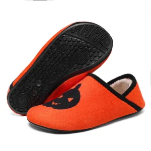 Chaussons Halloween homme citrouille noir et orange