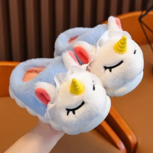 chaussons licorne enfant bleus