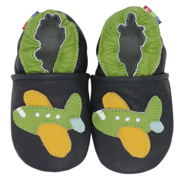 chaussons bébé cuir vert et noir