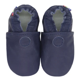 Chaussons bébé en cuir bleu marine pour garçon